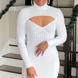 White turtleneck mini dress